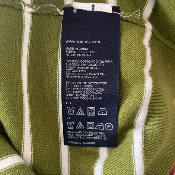 Tommy Hilfiger Classic Women's M Long Sleeve V Neck Cotton Green Stripe Sweater - Picture 5 of 7